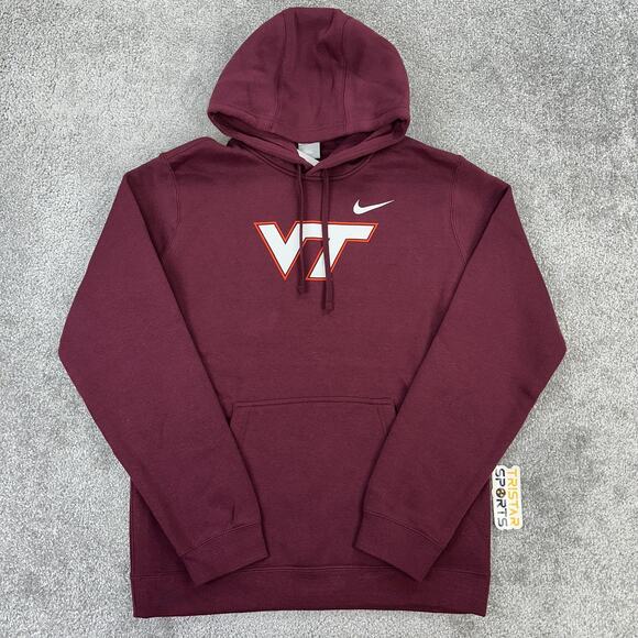 Virginia Tech Hokies Hoodie Mens Medium Maroon NCAA Football Nike Pullover VT - Picture 1 of 9